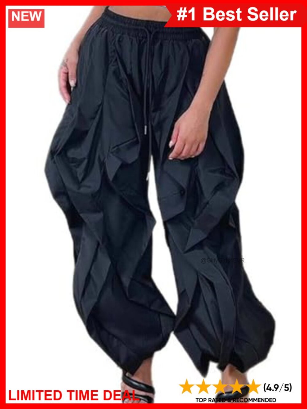 Women's Baggy Cargo Pants High Waisted Ruffle Patchwork Loose Trousers